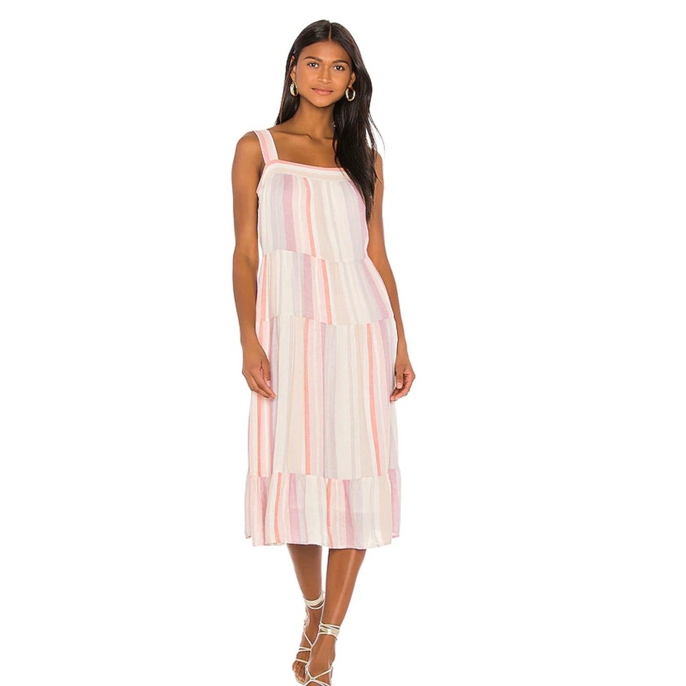 Rails Amaya‎ Juliette Stripe Tiered Linen Blend Midi Dress Pink Purple Medium